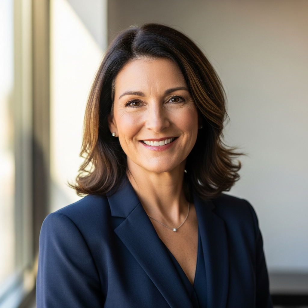 Professional portrait of Annette Thompson in a calm AI systems office